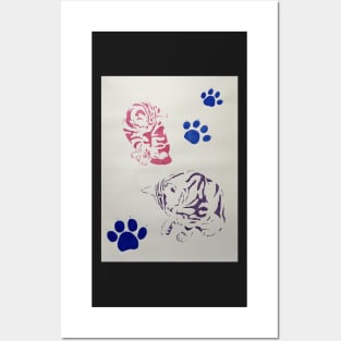 Two Colourful Tabby Kittens With Paw Prints Posters and Art